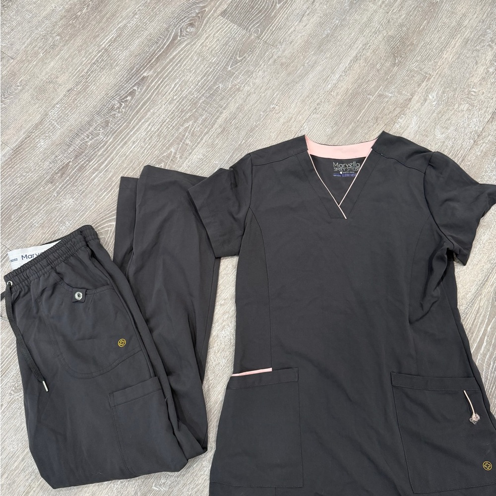 Grey Scrub Set with Pink Trim -